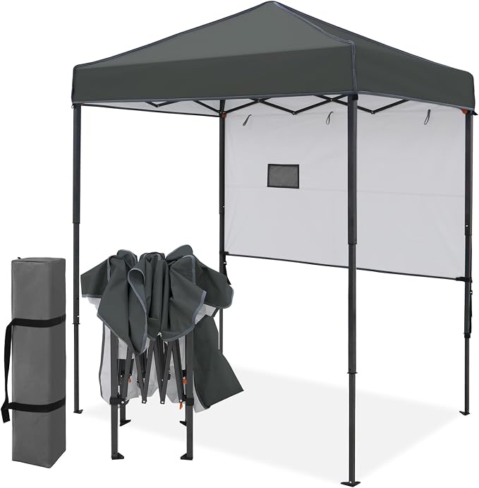 EAGLE PEAK 6x4 Instant Pop Up Canopy Tent with 1 Half Wall Panel, Straight Leg Sun Shelter, Portable Canopy with Carry Bag for Camping, Beach & Sports, Dark Gray