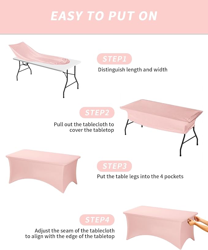 Fixwal Light Pink Stretch Table Cloth Rectangle 2 Pack 4Ft, Spandex Fitted Table Covers Washable for Party, Trade Show, Banquet, Wedding, Buffet