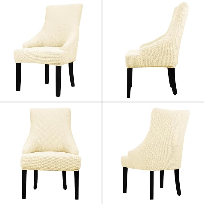 Lellen Stretch Wingback Chair Cover Slipcover - Reusable Wingback Side Chair Slipcover,Accent Chair Cover,Arm Protector Seat Cover,Wing Chair Cover for Dining Living Room Home（2PCS,Cream）
