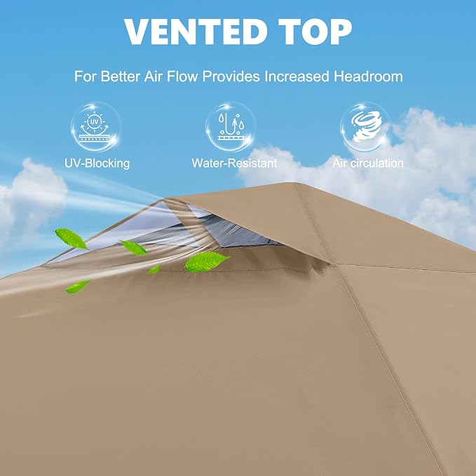 MASTERCANOPY 6.6x6.6 Pop Up Canopy Tent with 1 Sidewall, 1 Person Setup Instant Shelter, Outdoor Portable Beach Canopy, 1 Roller Bag, 4 Sandbags, 4 Ropes, 8 Stakes (6.6x6.6, Khaki)