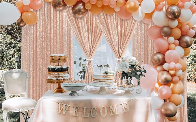 Rose Gold Sequin Backdrop Curtain 6 Pcs 2ftx8ft Wedding Party Backdrop Silver Sparkly Fabric Curtains for Wedding Christmas Party Decor