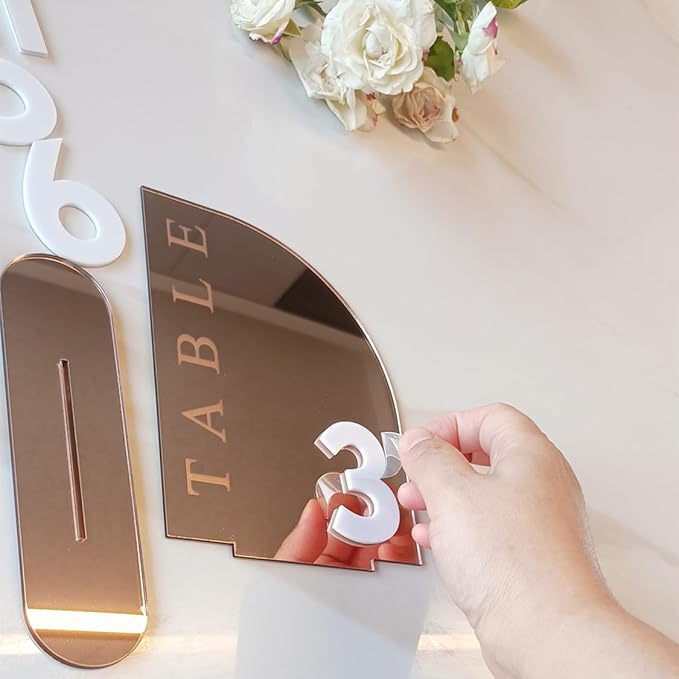 Acrylic Wedding Table Numbers,Semi-Arched Mirrored Acrylic Table Numbers for Party,Events,Occasion Decoration (Number 1-10, Rose Gold Mirror)