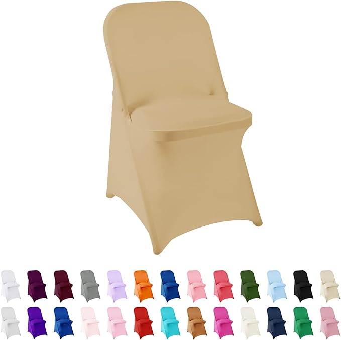 Spandex Chair Cover,12PCS,Living Room Folding Chair Covers,Removable Chair Covers Washable Protector Stretch Chair Cover for Party, Banquet,Wedding Event,Hotel(Champagne)