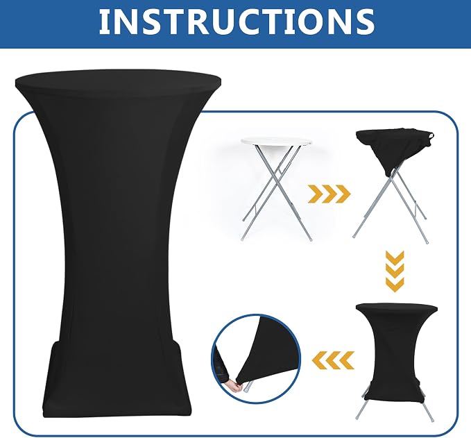 Cocktail Table Covers-Spandex Round High Top Table Cloths 4 Pack 32x43 Inch-Black Stretch Fitted Bar Tall Tablecloth for Pub Bistro Highboy Party Event Banquet Height Folding Satnding Tables