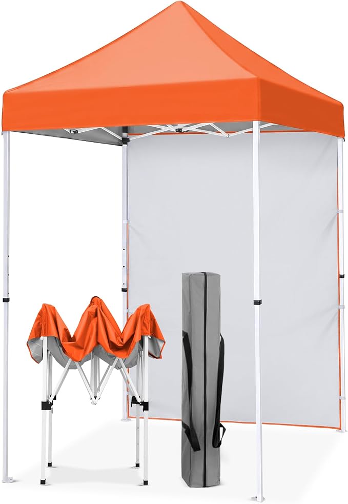 EAGLE PEAK Pop up Canopy 5x5, Outdoor Portable Canopy Tent with One Removable Sunwall, Carry Bag Included, Orange