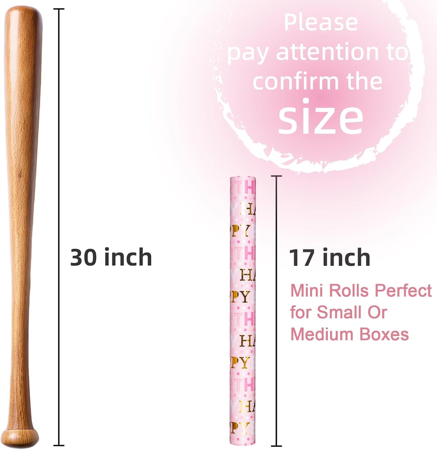 Yarcony Girl Birthday Wrapping Paper, Pink and Gold Wrapping Paper, Gold Foil Girly Happy Birthday Lettering Design Pink Gift Wrap for Girls Women, Baby Shower, Party (Mini Roll, 17 Inch X 16.5 Feet)