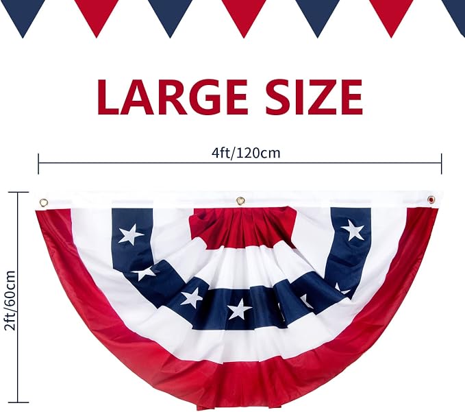 2 x 4 Ft American Bunting Flags Outdoor, US Flag Bunting for Outside, Patriotic Half Fan Bunting Flag with Brass Grommets for 4th of July Indoor Outdoor (Set of 4)