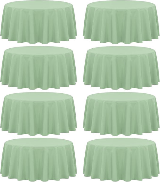 fani 8 Pack Polyester Round Tablecloth 120 Inch Sage Green Circular Tables Cloth, Stain and Wrinkle Resistant Washable Round Table Cover for Wedding Party Kitchen Dining Table Buffet Parties Camping
