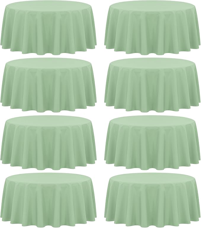 fani 8 Pack Polyester Round Tablecloth 90 Inch Sage Green Circular Tables Cloth, Stain and Wrinkle Resistant Washable Round Table Cover for Wedding Party Kitchen Dining Table Buffet Parties Camping