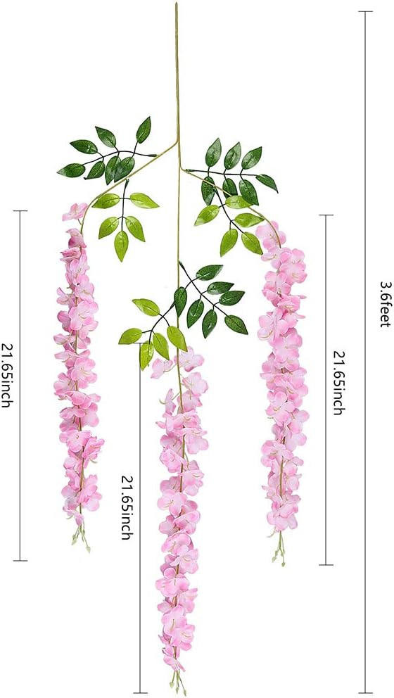 Pauwer Wisteria Hanging Flowers 12 Pack Fake Flower Garland Artificial Wisteria Vines Rattan Silk Flower String Wedding Party Wall Decorations,Pink