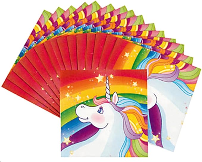 Charmed By Dragons Rainbow Unicorn Party Supplies for 16 People: Dessert Plates and Napkins 32 Pieces (Unicorn Rainbow 16 Dessert Sets)