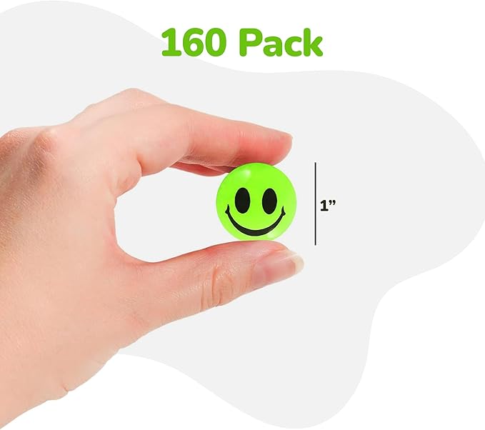 ArtCreativity 160 PCS Glow in The Dark Smiley Face Bouncing Balls - Bulk Pack of 160-1 Inch High Bounce Bouncy Balls for Kids, Glowing Party Favors and Goodie Bag Fillers for Boys and Girls