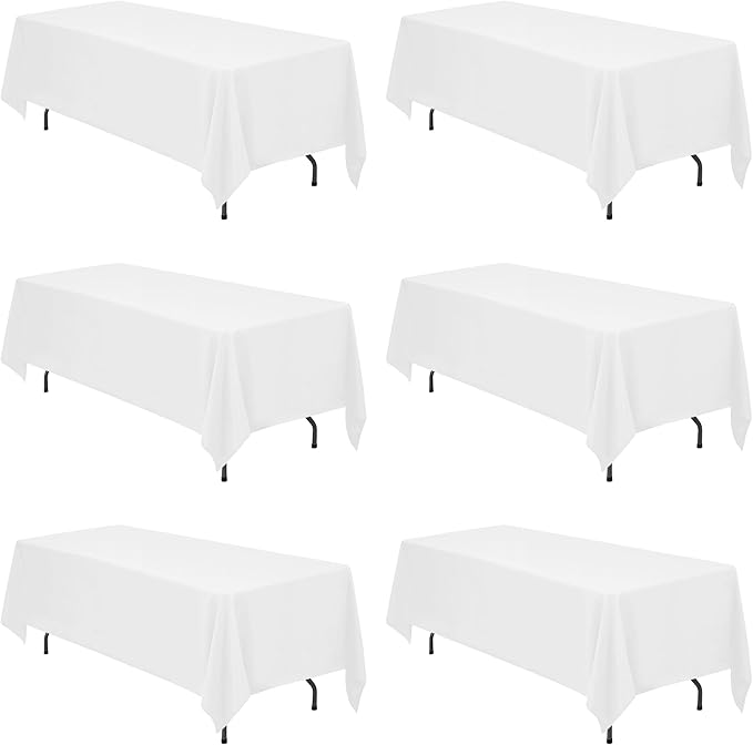 BRILLMAX 6 Pack White Tablecloths 70 x 120 Inch for 6ft & 8ft Rectangle Tables - 150 GSM Polyester Fabric, Universal Fit, Water, Stain & Wrinkle Resistant Cloth Cover for Wedding Reception Banquet