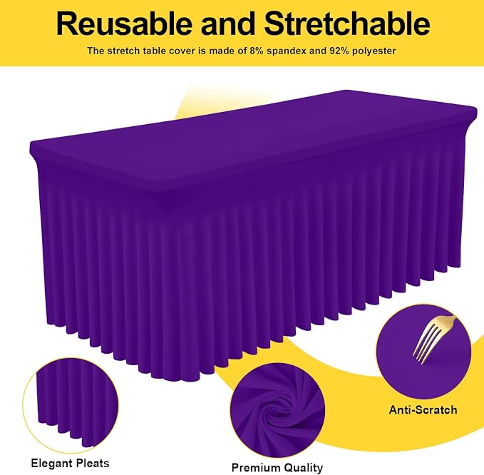 Smiry Spandex Tablecloth, Elastic Fitted Stretch Tablecloth for 4FT Rectangle Tables, Waterproof Washable Table Cover Skirt for Outdoor, Wedding, Banquet & Parties (Purple, 48Lx30Wx30H Inch)