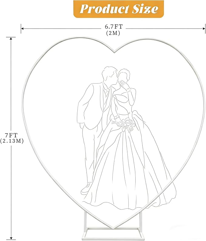 6.6 FT Wedding Arch Backdrop Stand,Gold Metal Heart-Shape Balloon Arch Stand for Wedding,Ceremony,Baby Shower,Birthday Party Decoration (White, 6.6 * 6.6FT)