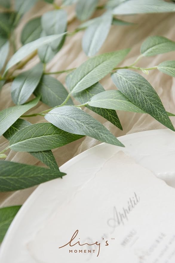 Ling's Moment Artificial Cinnamon Leaf Greenery Garland - 6 Pack, Candle Vines, Splicable 2.3ft Stems for Table Centerpieces, Lantern Rings, Backdrop Floral Arrangements & Wedding Arches