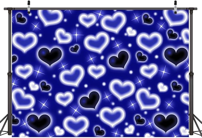 Dudaacvt 7X5FT Blue Heart Photo Backdrop 90s Backdrops for Photoshoot Valentine's Day Backdrop Women Men Happy Birthday Photography Background Banner Photo Booth Studio Props D728