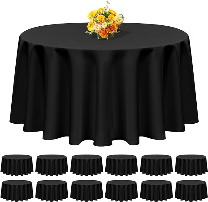 12 Pack Round Tablecloth 90 Inch - Black Polyester Tablecloth for Round Table, Premium Stain and Wrinkle Resistant Washable Fabric Table Cover for Wedding Party Banquet Restaurant Reception
