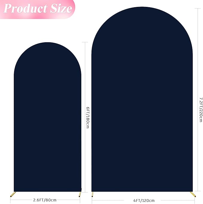 Wokceer Wedding Arch Backdrop Cover 7.2FT, 6FT Set of 2 Spandex Fitted Navy Blue Arch Covers for Round Top Chiara Arch Backdrop Stands Cover for Birthday Party Ceremony Decor