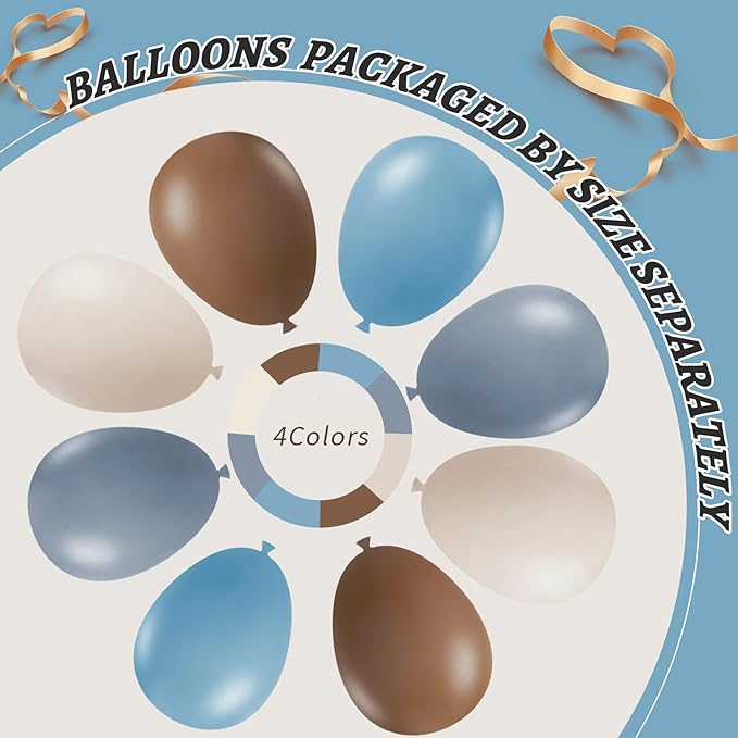 412Pcs Dusty Blue and Brown Balloon Arch Kit, 5 10 12 18inch Bear Baby Shower Decorations with Brown Sand White Dusty Blue Balloons for Baby Shower Decorations Gender Reveal Birthday Party Decoration