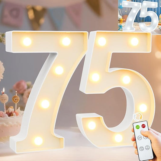 Pooqla 75th Birthday Decoration for Women Men, Decorative Marquee Numbers with Remote, Light Up 75 Sign for Party Backdrop 75th Wedding Anniversary Decor, Warm White and Cool White Number 75