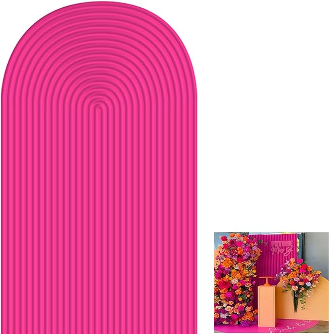 2D Printed Ripples Party Arch Covers Arched Backdrop Cover Stretchy Cover for Party Decoration Round Top Frame Spandex Cover (Deep pink458,6.5x3.3ft)