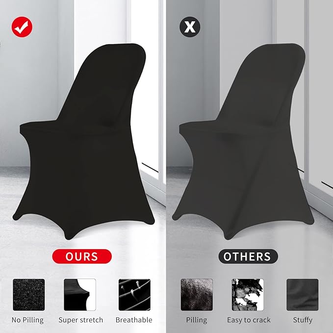 HAINARverS Stretch Spandex Folding Chair Covers 30PCS Universal Fitted Chair Cover Protector for Wedding,Party, Banquet, Holidays, Celebration, Decoration (Black, 30 PCS)