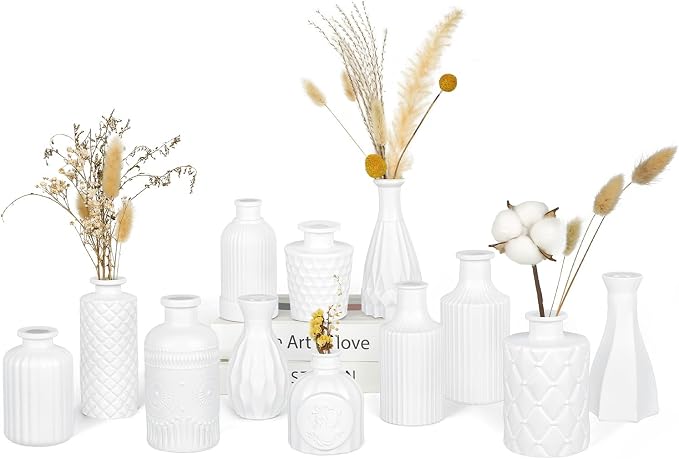 Matte White Glass Bud Vase Set of 12 – Small Minimalist Vases for Easy Home Styling, Perfect for Windowsills, Bedrooms, Bathrooms, and Table Centerpiece Décor