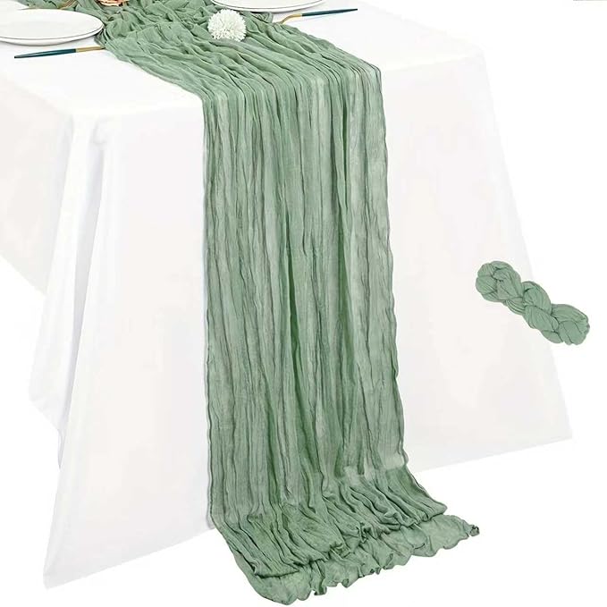 Cheesecloth Table Runner 10ft Rustic Gauze Cheese Cloth 35 x 120 Inches Long for Christmas Wedding Bridal Baby Shower Birthday Table Decorations (Sage Green, 1 Pack-10FT)