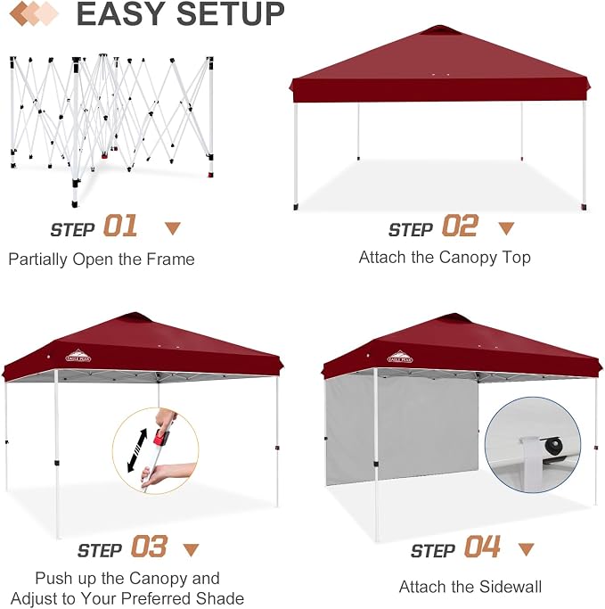 EAGLE PEAK Commercial Canopy 12x12 Pop Up Canopy Tent with 1 Sidewall, Easy Setup Heavy Duty Instant Event Shelter for Vendors & Markets, Outdoor Sun Shade, Burgundy
