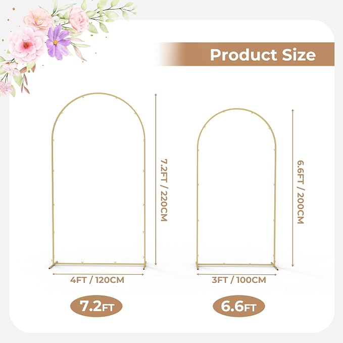 Babenest Gold Arch Backdrop Stand Set of 2, Metal Arch Wedding Stand, Balloon Arch Frame for Ceremony Birthday Party Bridal Baby Shower Banquet Halloween Decoration (6.6FT 7.2FT)