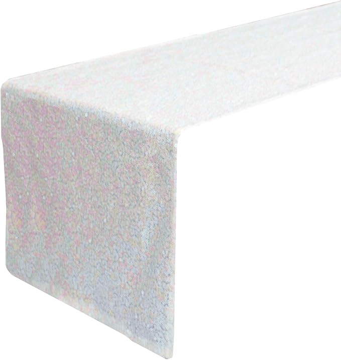 JYFLZQ Iridescent White Sequin Table Runner 12" x 108" Sparkly White Metallic Table Runner Glitter Sequin Runner for Table Birthday Party Event Decorations