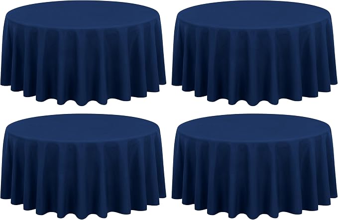Showgeous 4 Pack Navy Blue Round Tablecloth 90 Inch Washable Polyester Tablecloths for Round Tables Stain Resistant and Wrinkle Table Cloth Decorative Fabric Table Cover for Dining Wedding Party