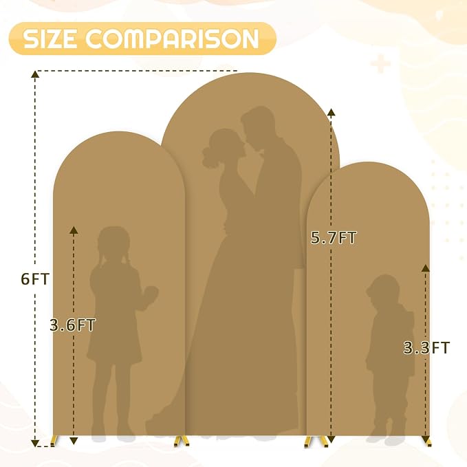 FUHSY Arch Covers Set of 3 Wedding Arch Stand Cover Brown Arch Backdrop Cover 4FT 5FT 6FT Nude Tan Back Drop Covers Round Top Chiara Arch Cover for Bridal Shower Birthday Party Balloon Arbor Decor