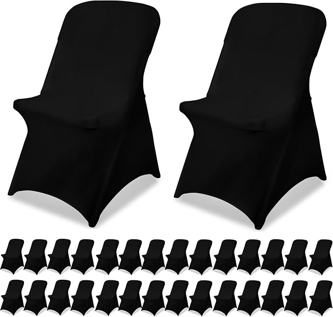 Black Chair Covers Stretch Folding Chair Covers Universal Spandex Fitted Chair Slipcovers for Wedding Dining Party Banquet Holidays Celebration Trade Show Craft Show Decoration (30 Pack)