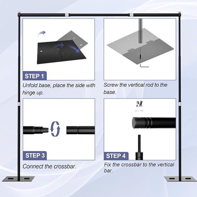 Heavy Duty Backdrop Stand, 8.5x10ft Adjustable Photo Background Support System Kit with Metal Base, Pipe and Drape Photography Back Drop Kit for Parties Video Studio Wedding