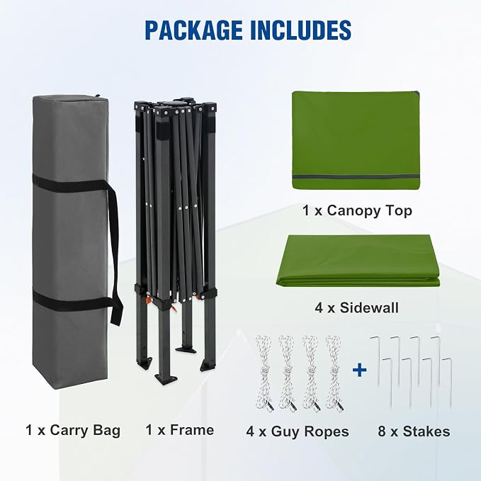6x4 Pop Up Canopy Tent with Four Wall Panels, Instant Portable Beach Canopy, Outdoor Tent with Carry Bag for Camping, Sports, Tailgating, Events, Grass Green