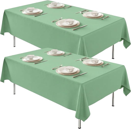 Fixwal 2 Pack Sage Green 60 x 102 Inch Rectangle Tablecloths, Reusable Heavy Duty Washable Polyester Table Covers for 6 Ft Tables, Wedding, Baby Shower, Boho Party, Outdoor, Picnic