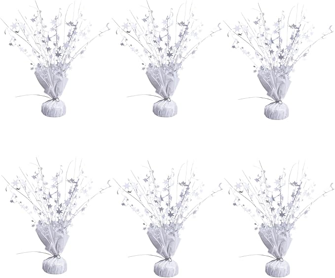 6 Pack Metallic Foil Spray Centerpiece Star Table Decoration Burst Table Centerpieces for Birthday Wedding Anniversary Graduation Holiday Party Supplies Decor (White)