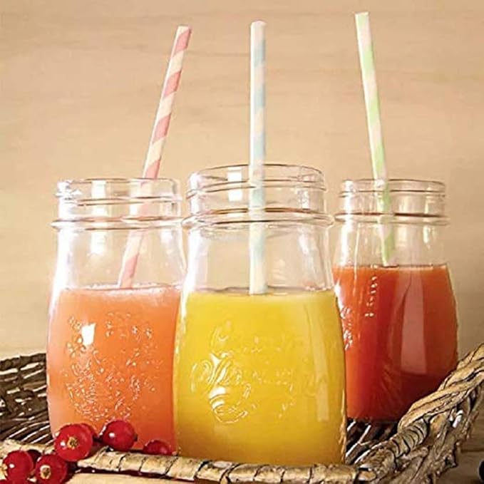 100PCS Biodegradable Paper Straws Bulk, Assorted Rainbow Colors Striped Drinking Straws for Juice, shakes, Cocktail, Coffee,Soda, Milkshakes, Smoothies,Celebration Parties and Arts Crafts Projects