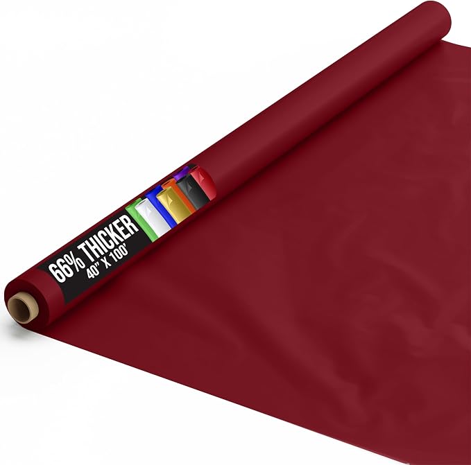 Party Solids 66% Thicker Premium Burgundy Plastic Table Cover Roll 40" X 100' Table Cloth Plastic Cover Roll Quality Thick Banquet Rolls Disposable Tablecloth Rolls Strong American Based Company
