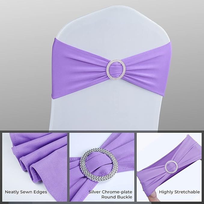 Spandex Chair Sashes Bows - Babenest 30PCS Premium Stretch Chair Cover Band with Buckle Slider Universal Elastic Chair Ties for Wedding Party Ceremony Reception Banquet Decoration (Purple)
