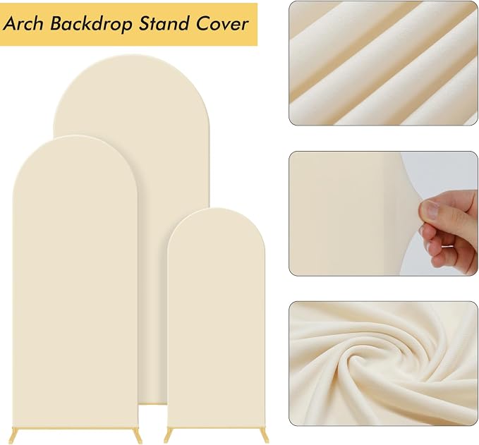 Gawicpy Wedding Arch Backdrop Stand Set Metal Arch Backdrop Stand with Wedding Arch Cover, Wedding Balloon Arch Backdrop Stand for Birthday, Baby Shower, Anniversary (Beige, 4FT+5FT+6FT)