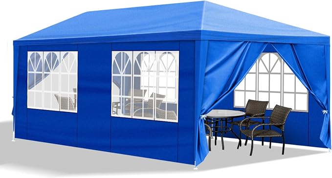 10x20 Canopy Tent for Parties, Heavy Duty Waterproof Outdoor Tent with 6 Detachable Sidewalls & Window Panels, Large Event, Wedding & Backyard Shelter, Commercial & Personal Use, Blue