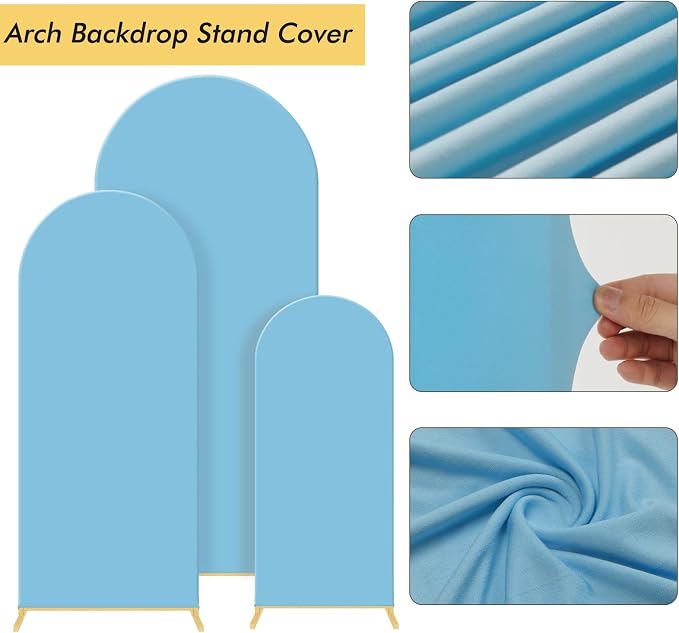 Gawicpy Wedding Arch Backdrop Stand Set Metal Arch Backdrop Stand with Wedding Arch Cover, Wedding Balloon Arch Backdrop Stand for Birthday, Baby Shower, Anniversary (Blue, 5.9FT+6.6FT+7.2FT)