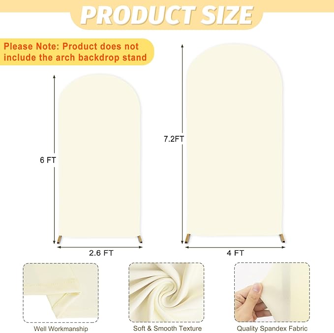 MODFUNS Ivory Arch Cover Set 6&7.2ft Spandex Arch Backdrop Cover Set of 2 Fitted Arched Frame Covers Double Sided Chiara Backdrop Covers for Wedding Birthday Party Reception Banquet Decoration