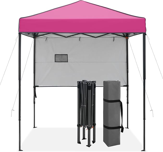 6x4 Pop Up Canopy Tent with Half Wall Panel, Instant Portable Beach Canopy, Outdoor Tent with Carry Bag for Camping, Sports, Tailgating, Events, Pink