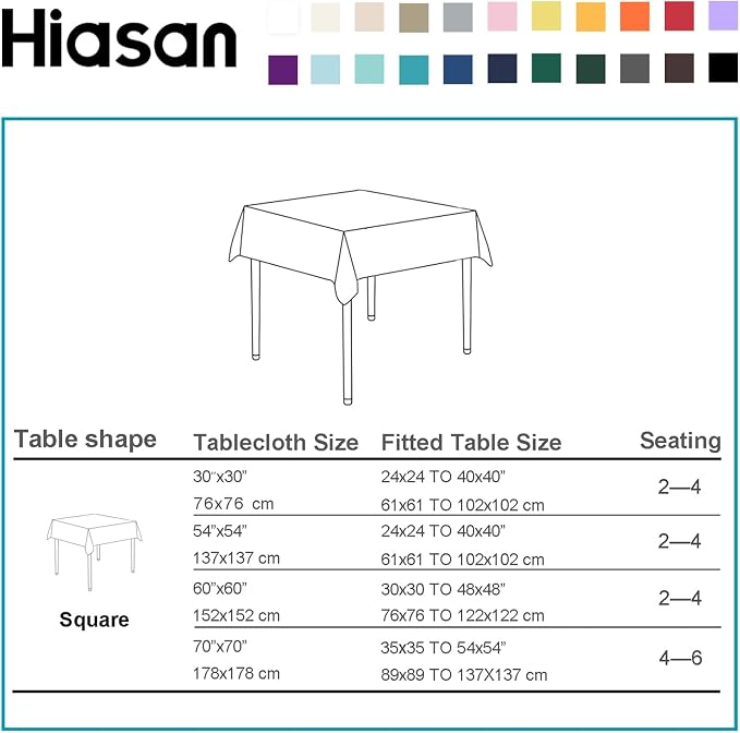 Hiasan Light Blue Tablecloth for Square Tables - Waterproof and Spillproof Washable Fabric Table Cloth for Dining Room Kitchen Party, 60 x 60 Inch