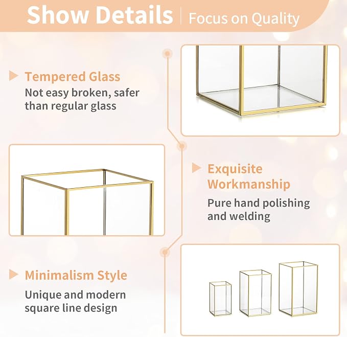 NUPTIO Hurricane Candle Holder Centerpieces: 6 Pcs Decorative Glass Candles Lantern with Gold Metal Frame Modern Pillar Candle Holders for Wedding Thanksgiving Anniversary Decor 8.1 & 6.5 & 4.7 inch