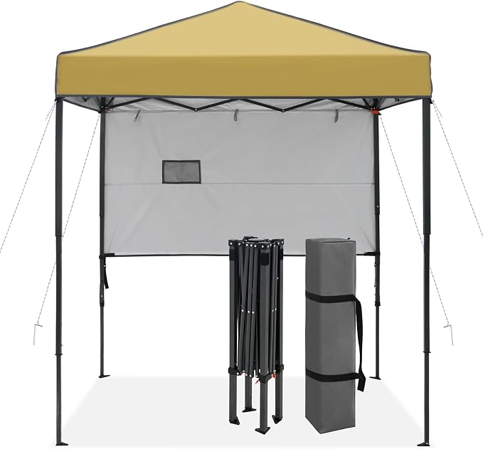 6x4 Pop Up Canopy Tent with Half Wall Panel, Instant Portable Beach Canopy, Outdoor Tent with Carry Bag for Camping, Sports, Tailgating, Events, Beige